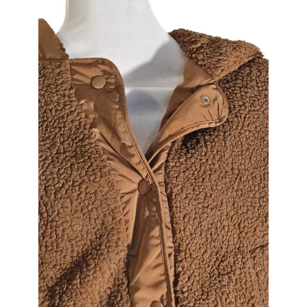Love Tree Womens Hooded Sherpa Faux Fur Quilted Lined Jacket S NWT Brown/Caramel - Picture 3 of 6